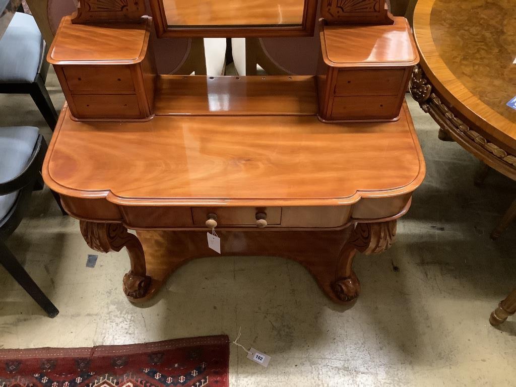 A Victorian satin walnut duchess dressing table, width 89cm, depth 44cm, height 132cm